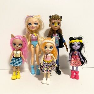 Mattel Enchantimals Lot Of 5 Animal Dolls Toy Bundle 6” 4”